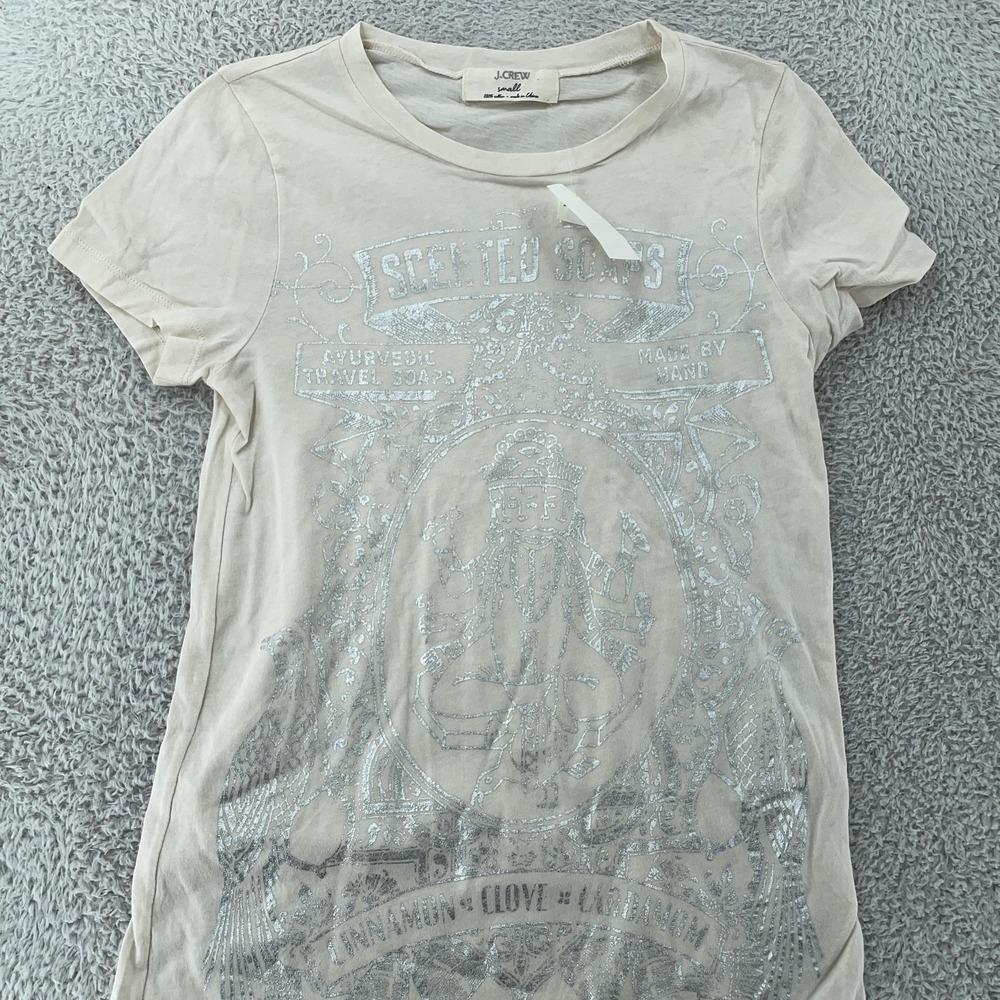 J. Crew‎ Shirt Womens Small Metallic Silver Scented Soaps Foil Print 99258 Top